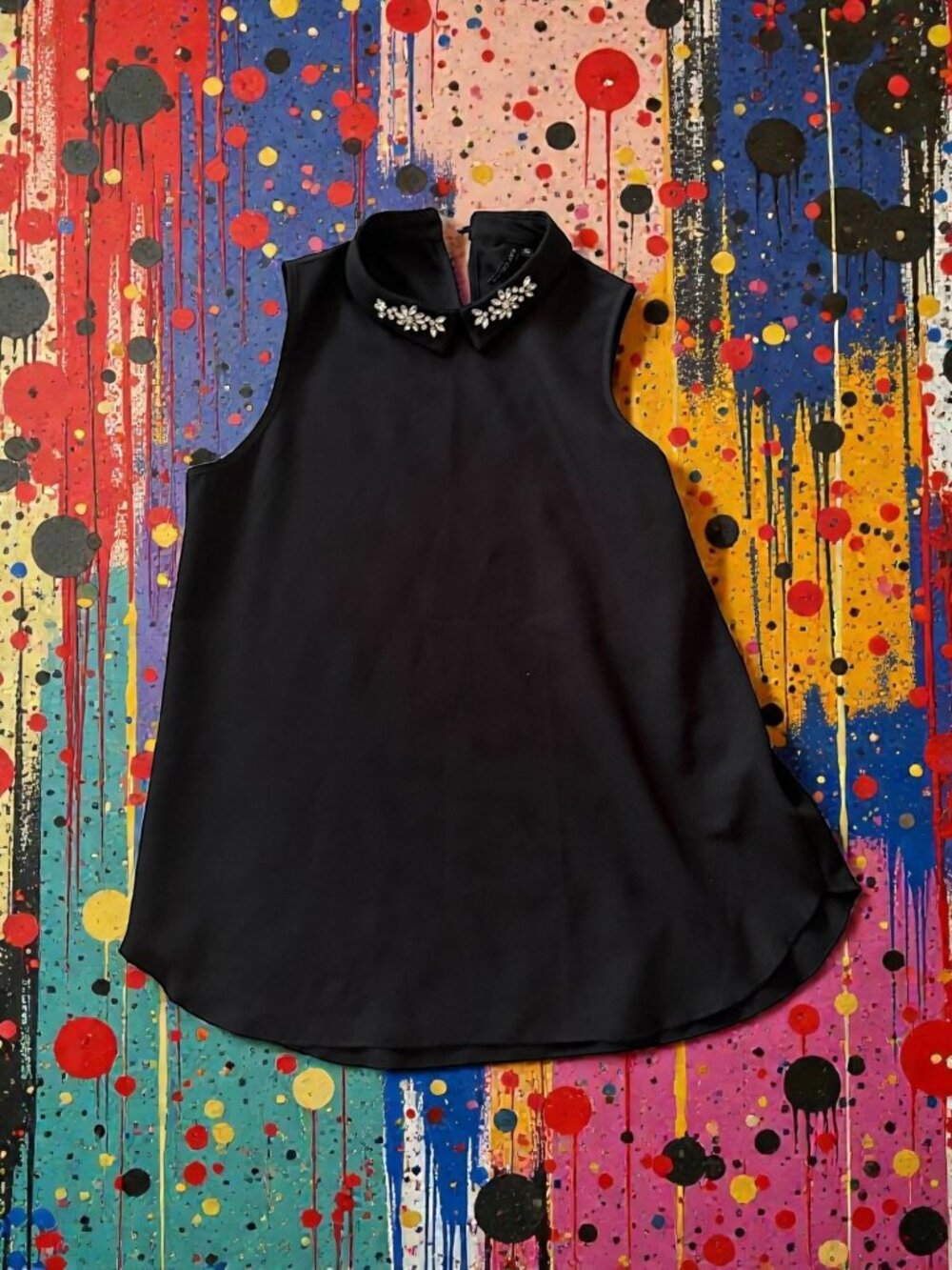 KAY CELINE Jeweled Collar Black Tank Top Size Small